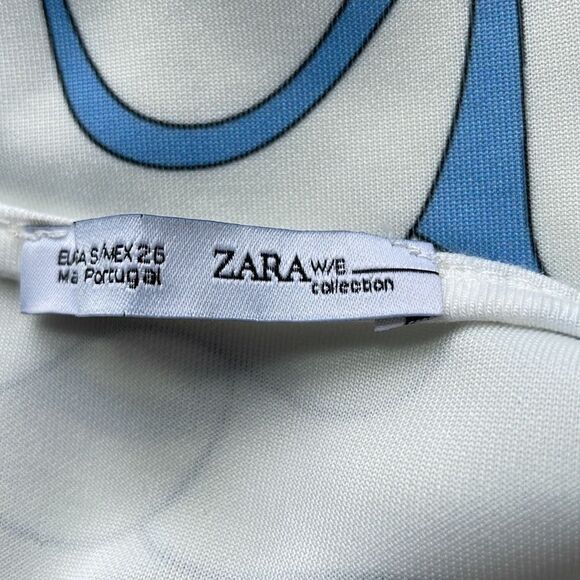 Zara White Yellow and Blue Printed Sleeveless Retro Mini Dress. Size Small. - Picture 8 of 11